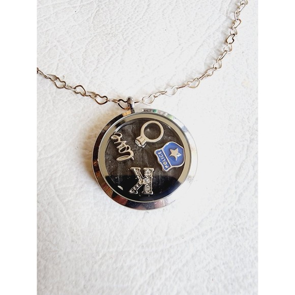 Origami Owl Love Police Floating Charm Locket Pendant Heart Chain Links Necklace - Picture 3 of 8